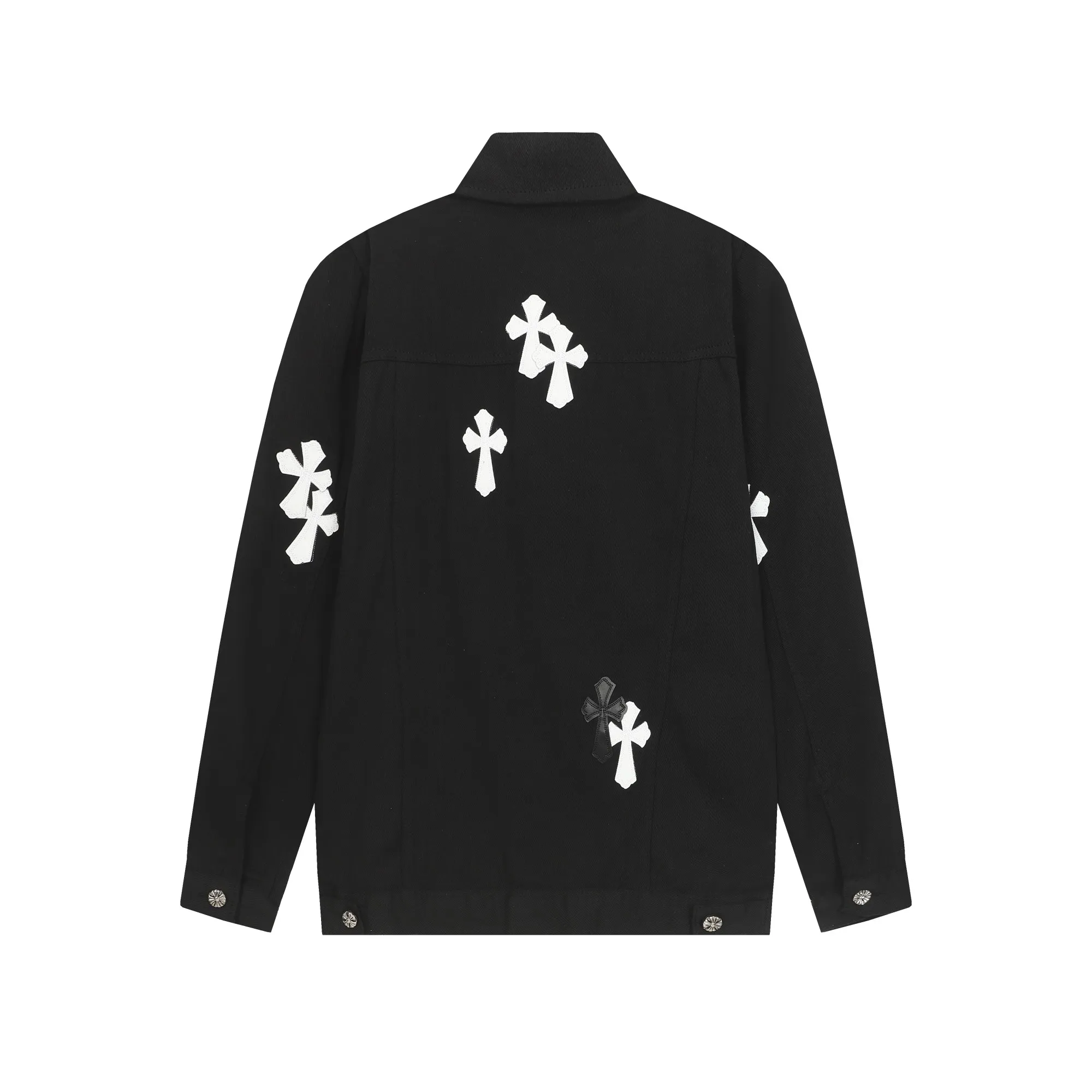 P320 Chrome Hearts 25ss leather cross-piece embroidered shirt denim jacket Color: Picture color Size: M- 3XL